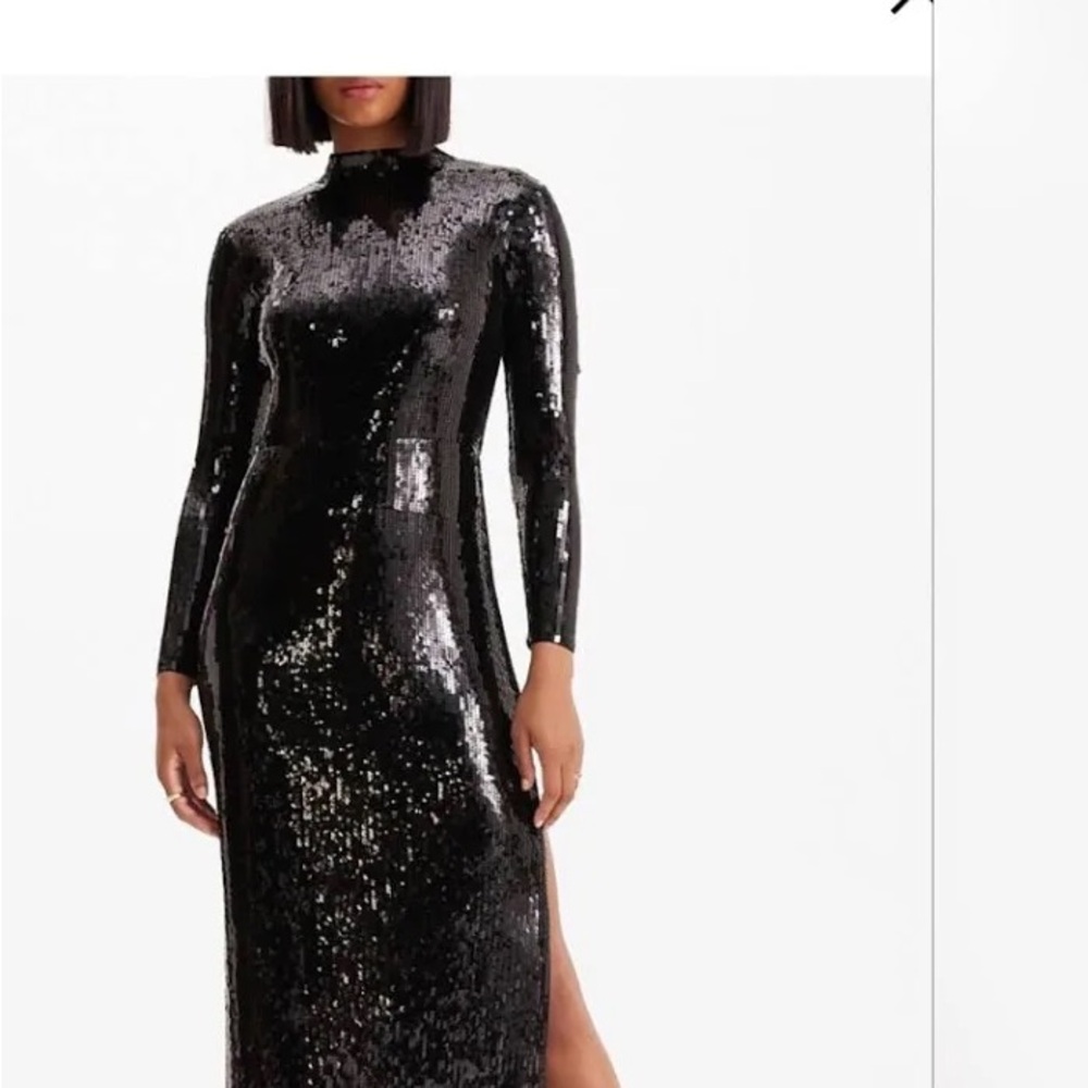 Express Sequin Long Sleeve High-Neck Dress